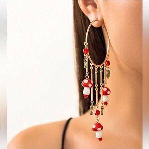 Gold Mushroom Dangle Earrings N1425